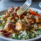This Peanut Chicken Protein Bowl is topped with crunchy peanuts and fresh cilantro.