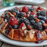 Golden-brown Summer Berry Galette, a delightful open-faced tart served warm.