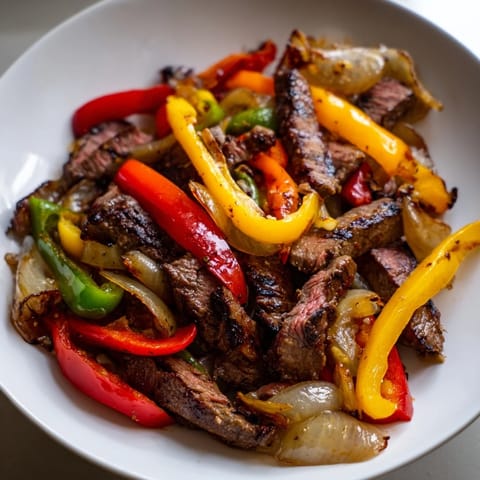 Smell the delicious aroma of these flavorful Steak Fajitas served with fresh toppings, ready to eat.