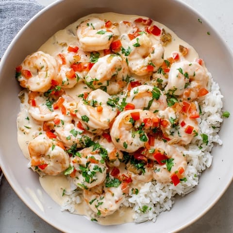 Hearty Creamy Cajun shrimp rice bowl with rich sauce and herbs, perfect for a quick weeknight dinner.