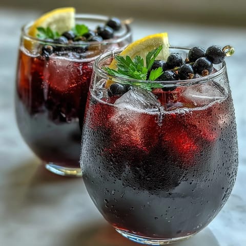 A chilled glass of Black Currant and Cassis Cocktail garnished with fresh berries, ready to serve as a French aperitif.