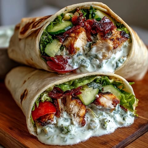 Tzatziki Chicken Wraps: Juicy grilled chicken, cool tzatziki on soft flatbread, perfect lunch.