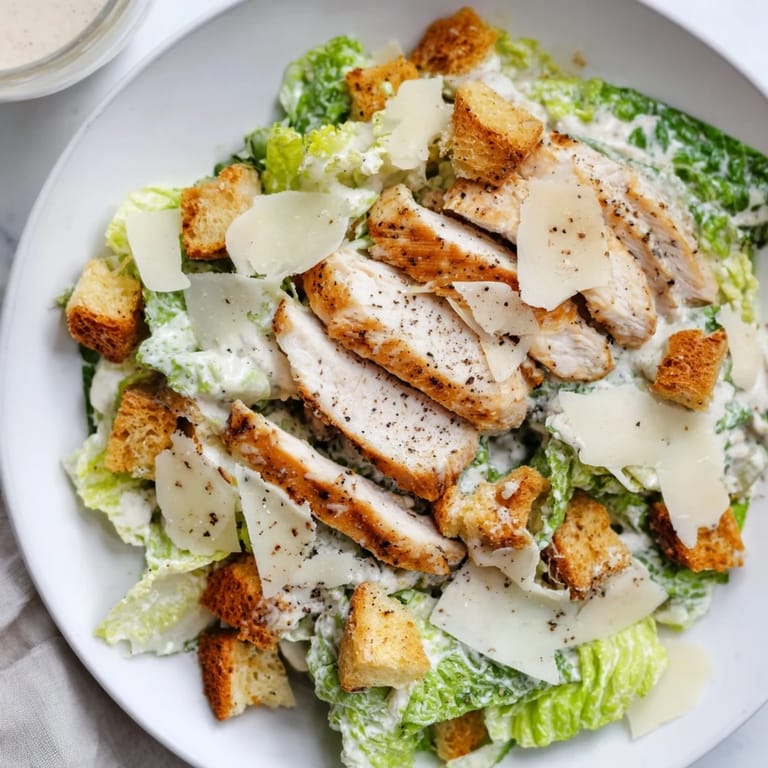 Delicious Chicken Caesar Salad presentation, showing crunchy croutons and a perfect pairing of flavors.
