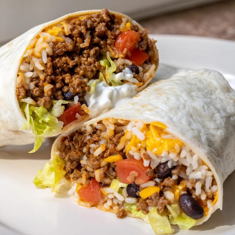 Golden-brown, pan-toasted Beef Burrito, ready to be enjoyed as a hearty and flavorful meal.
