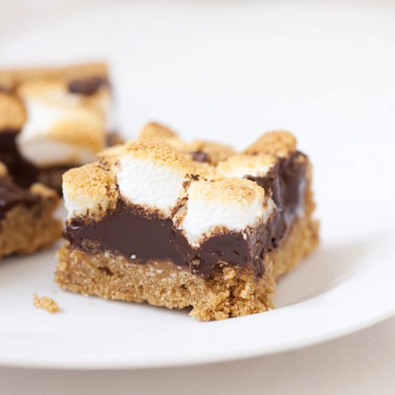 Gooey Smores Bars: Imagine a close-up of melted chocolate and marshmallow perfection ready to eat.