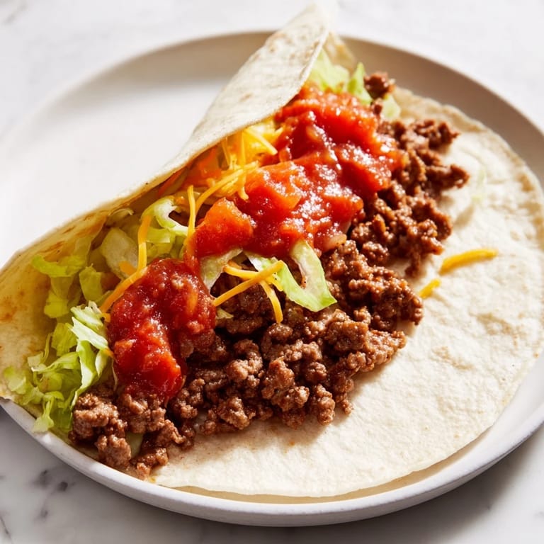 Close-up of classic beef tacos: a satisfying meal with warm tortillas and flavorful fillings.