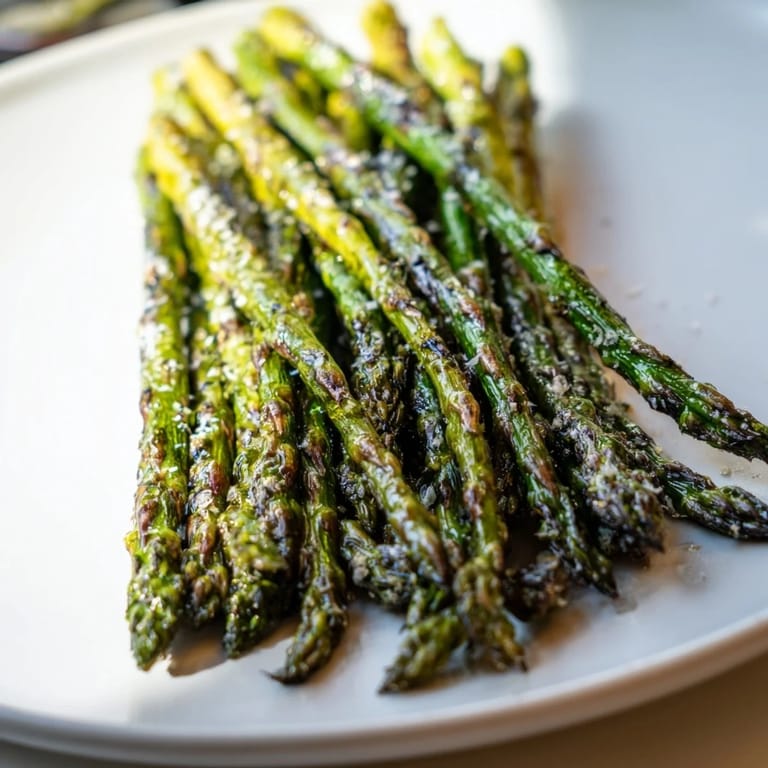 Freshly grilled asparagus, lightly seasoned and smoky, offering a delicious side dish bursting with flavor.