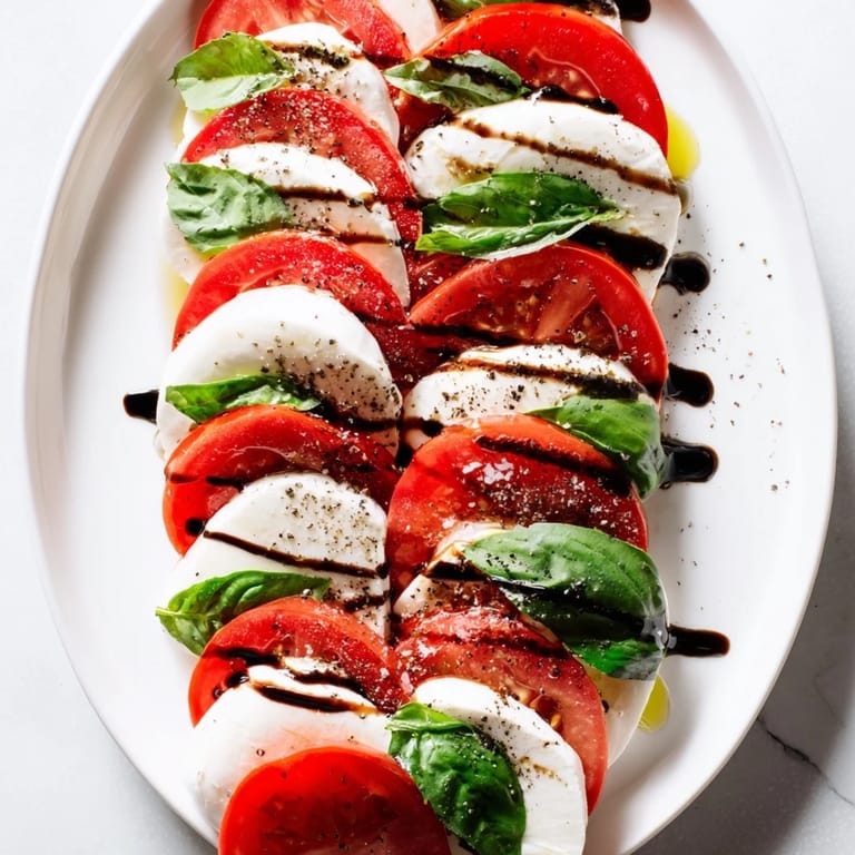 Drizzled balsamic glaze enhances the flavors of this classic Caprese salad, ready to enjoy.