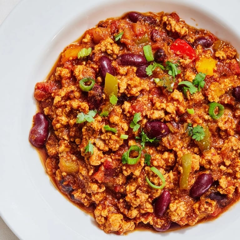 A close-up of flavorful turkey chili in a bowl, perfect for a cozy weeknight dinner.
