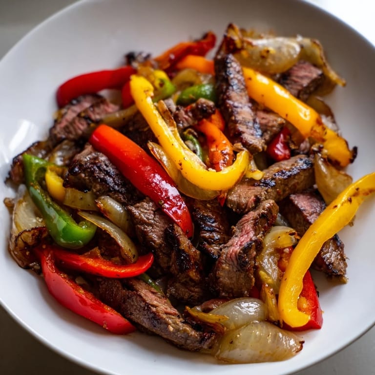 Smell the delicious aroma of these flavorful Steak Fajitas served with fresh toppings, ready to eat.