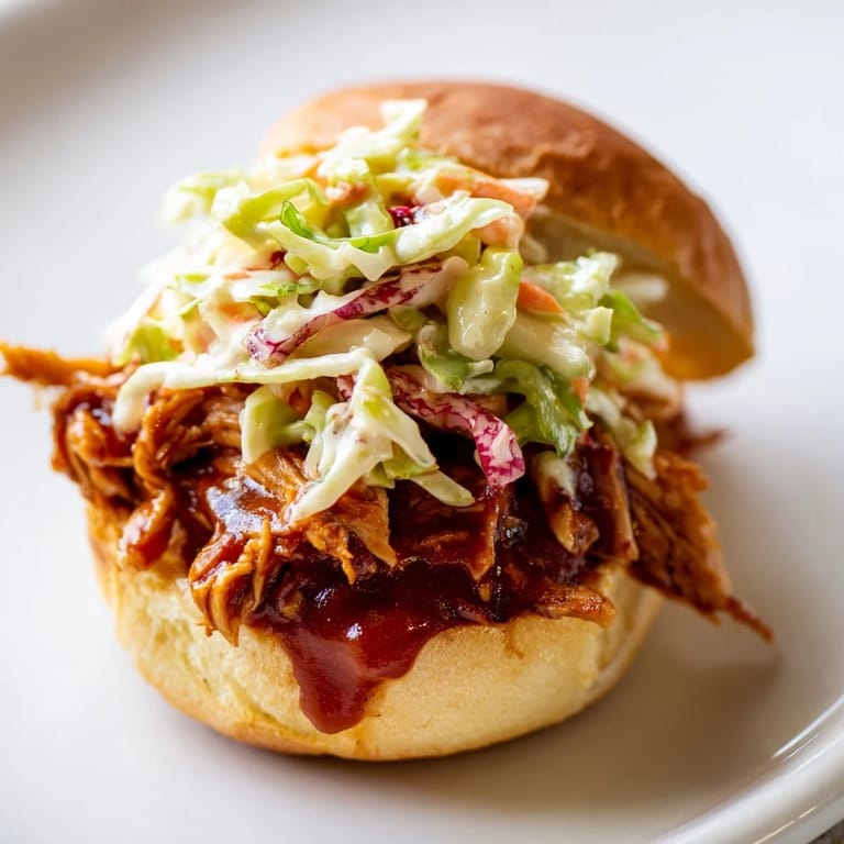 A close-up of tangy slaw and smoky BBQ sauce inside fluffy slider buns for casual dinners.