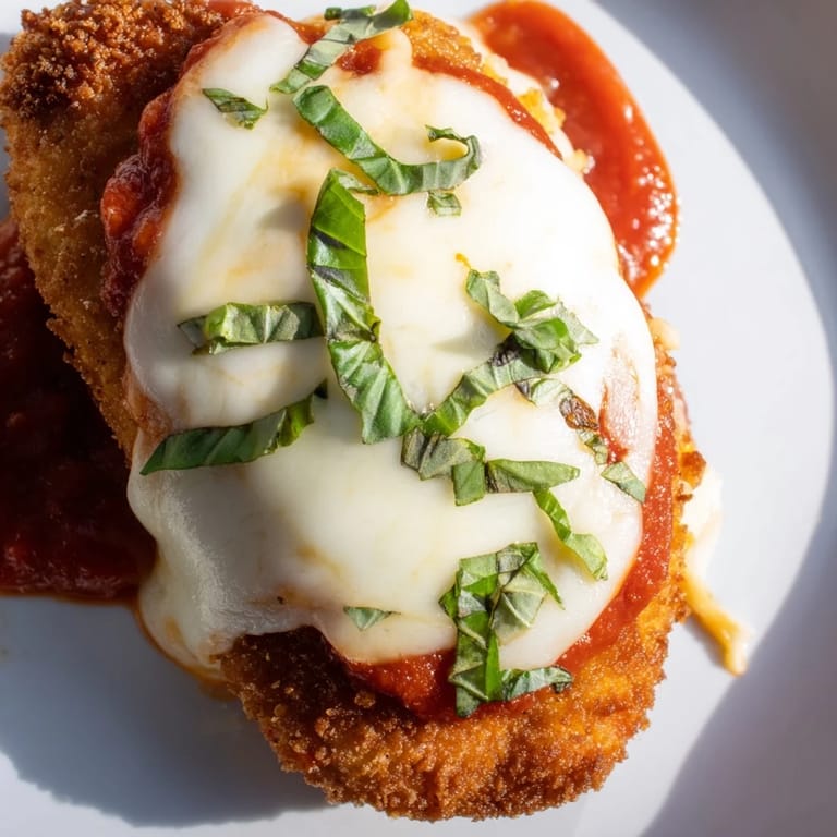 Fresh basil garnishes the Crispy Chicken Parm Wrap, with extra marinara sauce for dipping beside golden fried chicken.