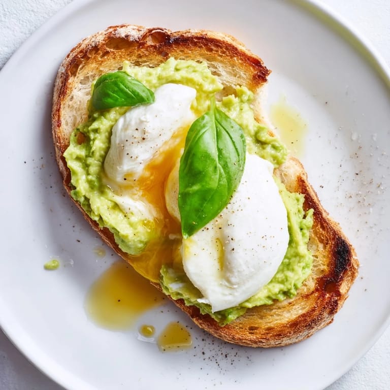 A close-up of broiled mozzarella bubbling over smashed avocado on golden toast, perfect for lunch.