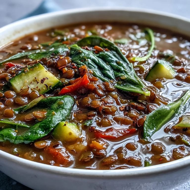 Wholesome lentil and vegetable soup, perfect for a cozy, nutritious lunch.
