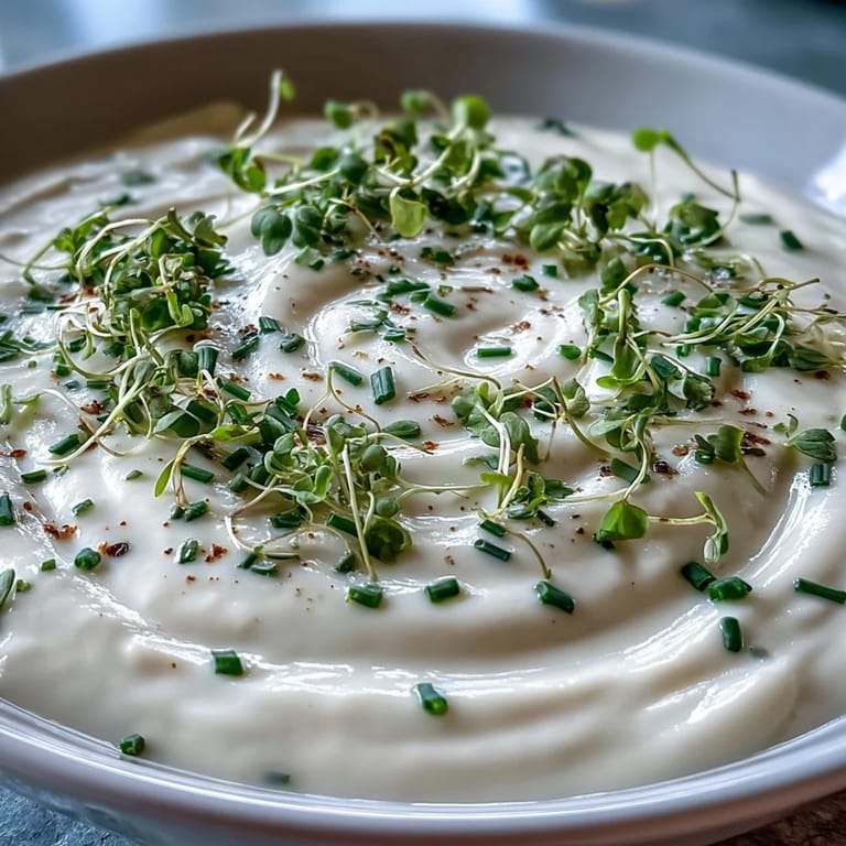 Velvety celery root bisque steaming in a rustic ceramic bowl, topped with microgreens and served alongside herbed croutons.