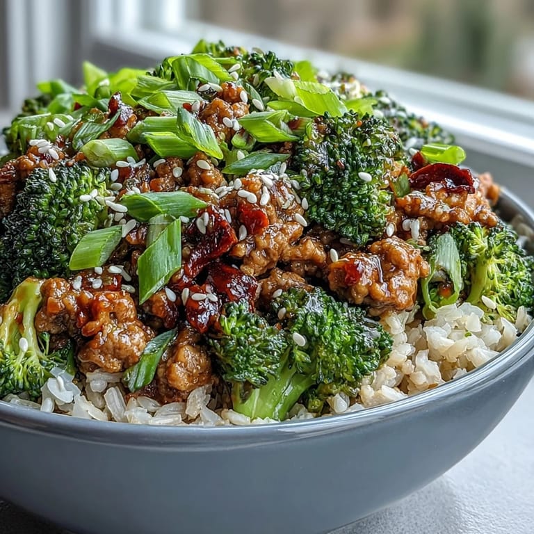 An inviting bowl of Sweet and Spicy Turkey Broccoli Bowls with chopsticks resting on the side, showcasing tender turkey and a glossy, sweet-spicy sauce perfect for a quick weeknight dinner.