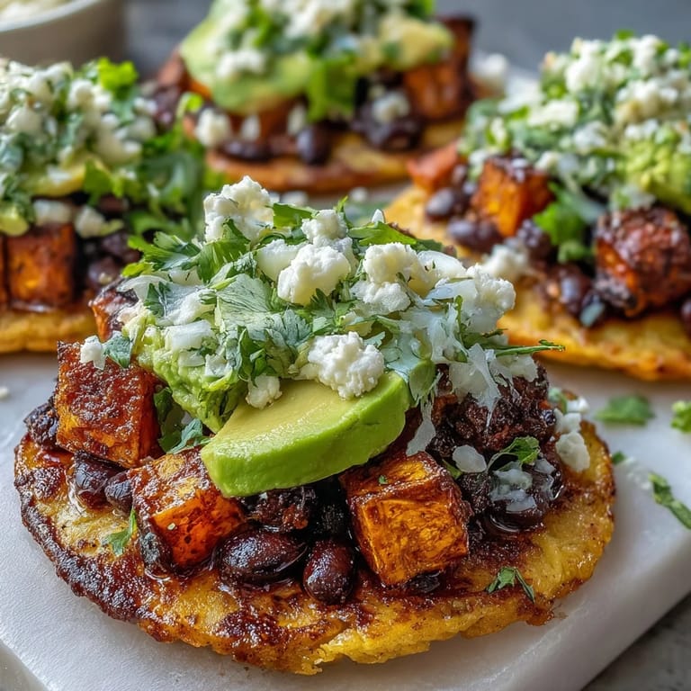 Creamy avocado slices and crumbled feta finish these vibrant, gluten-free Black Bean and Sweet Potato Tostadas.