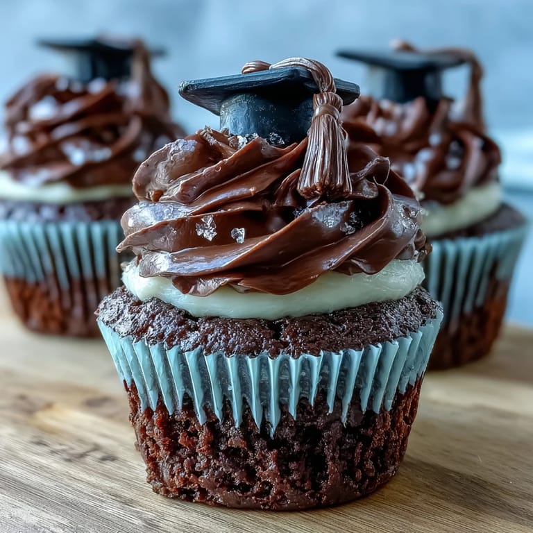 Vanilla cupcakes with creamy buttercream and adorable black fondant caps, ideal for graduation parties or school celebrations.
