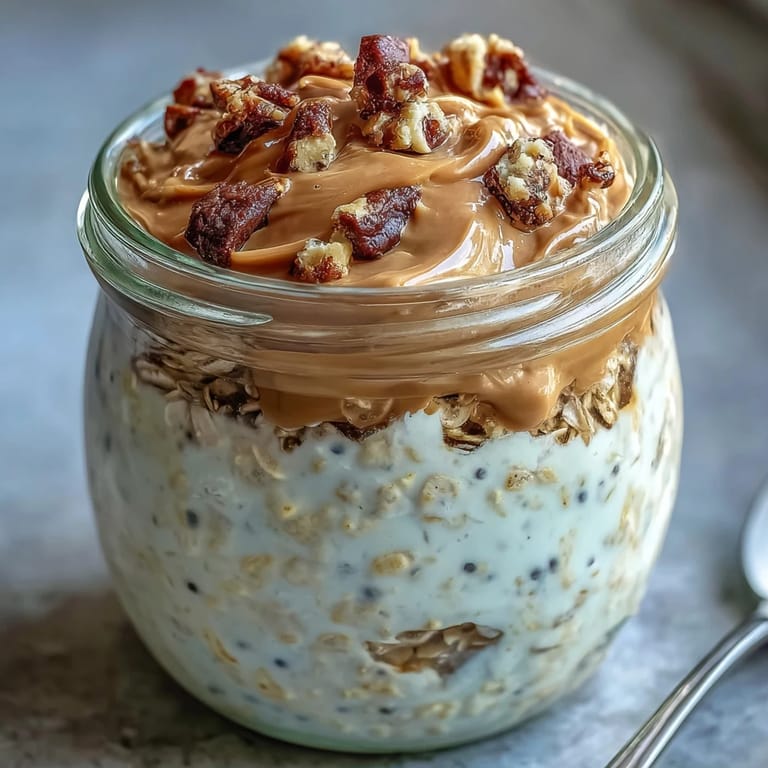 Healthy protein cookie dough overnight oats, a creamy, satisfying breakfast dream.