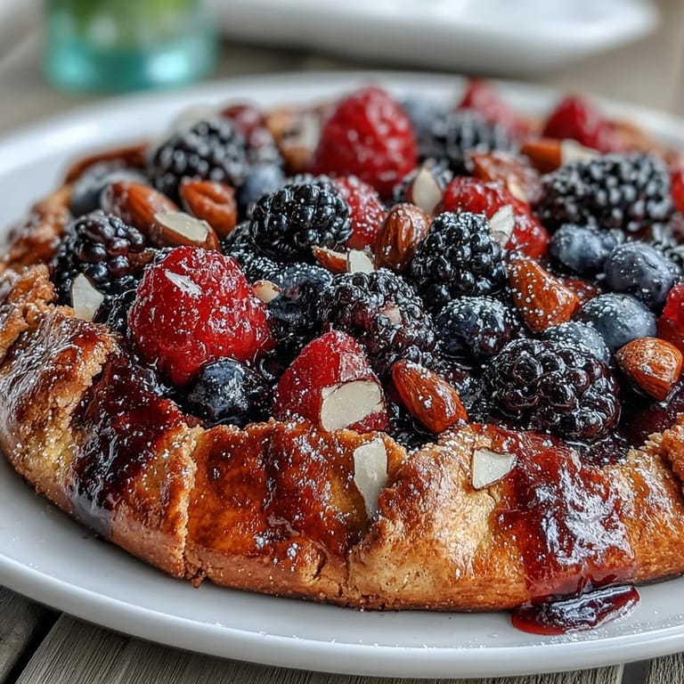 Golden-brown Summer Berry Galette, a delightful open-faced tart served warm.