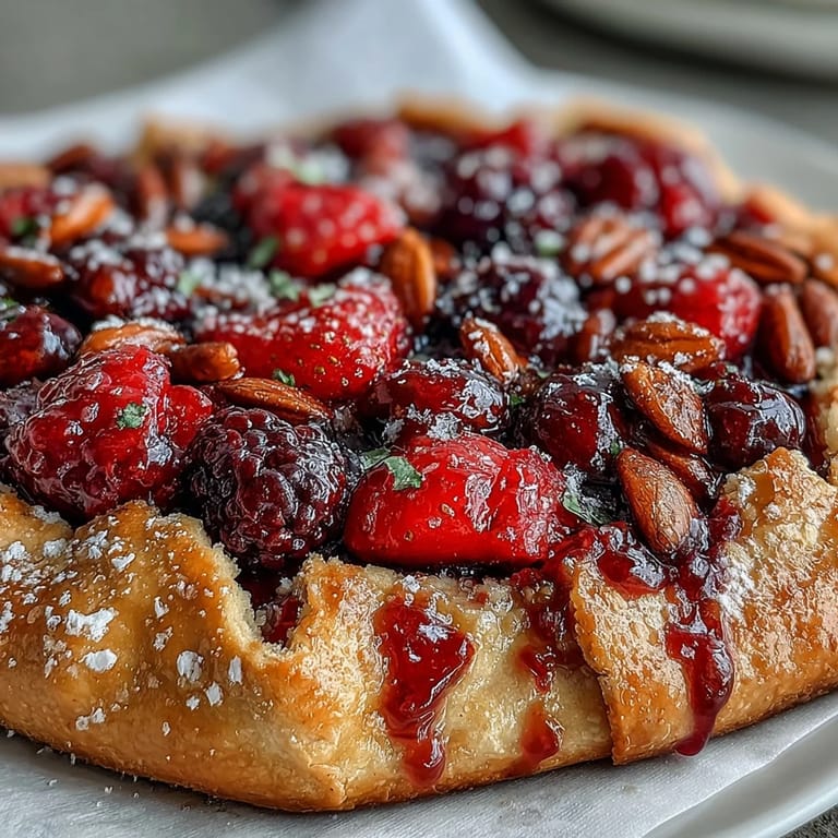 Flaky almond crust cradling vibrant mixed berries in this Summer Berry Galette.