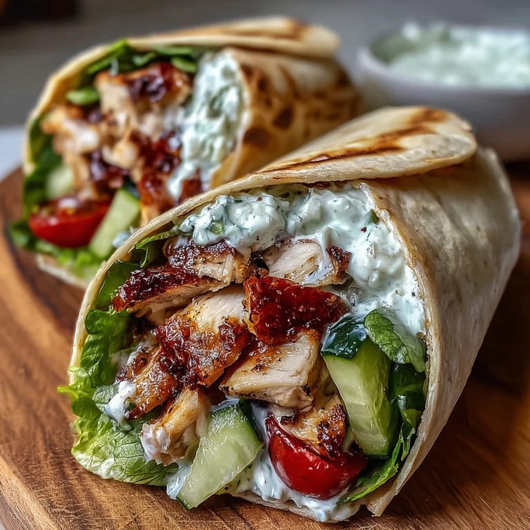 Enjoy these fresh Tzatziki Chicken Wraps, a healthy, flavorful Mediterranean meal anytime.