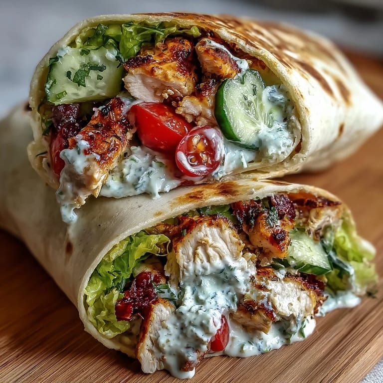 Vibrant Tzatziki Chicken Wraps bursting with cucumber, feta, and savory grilled chicken goodness.