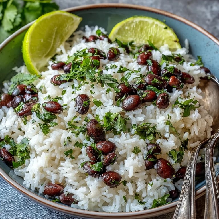 Fluffy Coconut Lime Rice with Cilantro and Black Beans, a versatile vegetarian side dish.