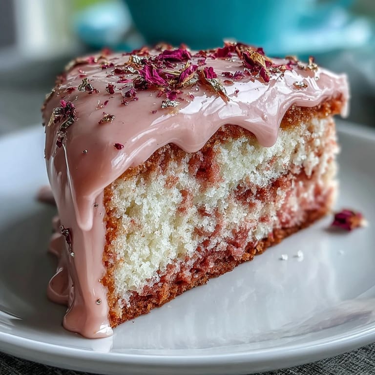 Vibrant pink rosé velvet cake masterpiece, artfully adorned with edible gold.