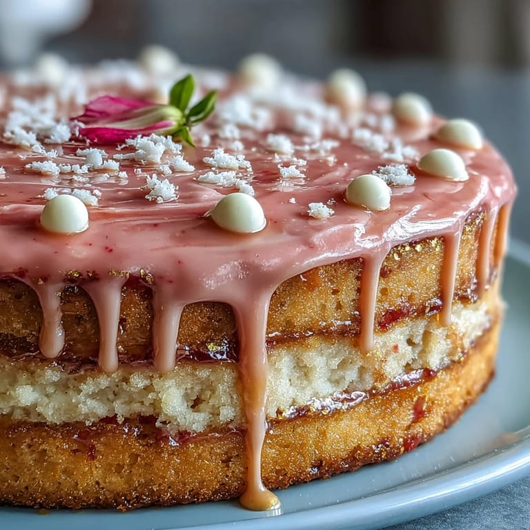 Savor this Bridal Shower Rosé Velvet Cake, adorned with a luxurious golden cascade.