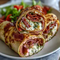 Italian Sub Pinwheel Wraps arranged on a white platter with overlapping layers showing colorful deli meats, cheese, and fresh vegetables.