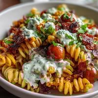 Vibrant Mexican Street Corn Elote Pasta Salad with charred corn, cotija cheese, and zesty lime dressing in a colorful bowl.