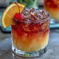 Vibrant ombre sunrise mocktail with grenadine and orange juice, layered for a stunning visual effect.