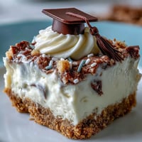 Creamy, bite-sized graduation cheesecake treats ready for party decorating.
